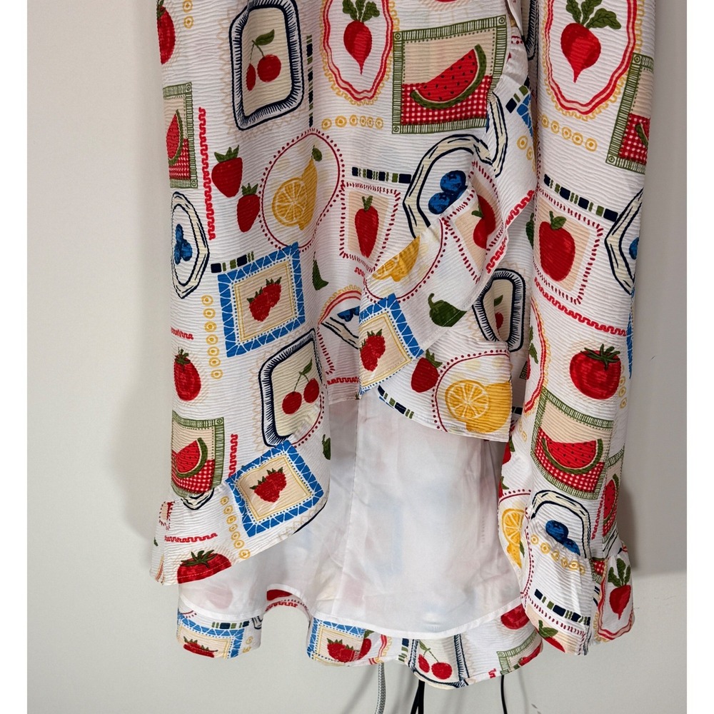 Women's Euro Summer Dress Ruffle Dress Tomato Lemon Flutter Sleeve Large - Picture 3 of 11